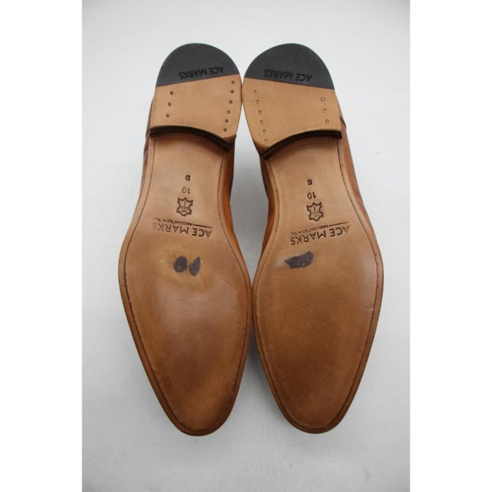 Ace Marks Plain Toe Men's 10 D Dress Shoes Brown Leather Handcrafted In Italy - Picture 7 of 12